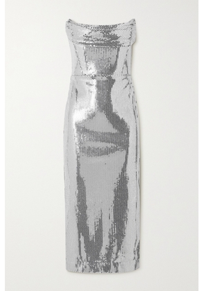 Alex Perry - Strapless Draped Sequined Tulle Midi Dress - Silver - UK 4,UK 6,UK 8,UK 10,UK 12,UK 14,UK 16