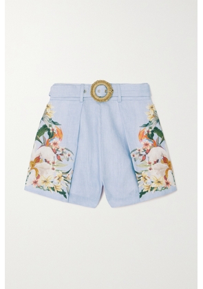 Zimmermann - Lexi Belted Floral-print Linen Shorts - Blue - 00,0,1,2,3,4