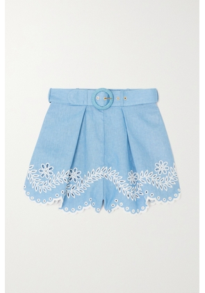 Zimmermann - Junie Scalloped Broderie Anglaise Cotton Shorts - Blue - 00,0,1,2,3,4