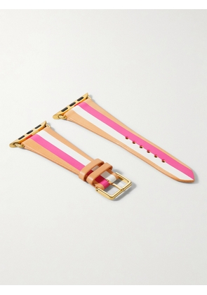 laCalifornienne - Striped Leather Watch Strap - Pink - One size