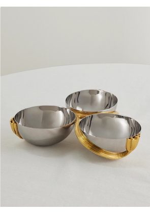 L'Objet - Deco Leaves Set Of Three Gold-plated And Stainless Steel Condiment Server - Silver - One size