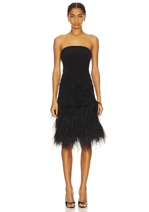 Norma Kamali Feather All In One Mini Dress in Black. Size S.