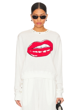 Lauren Moshi Spalding Flirty Lip Pullover in White. Size L, M, XL, XS.