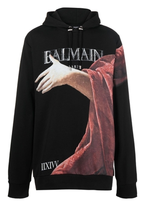 Balmain graphic-print cotton hoodie - Black