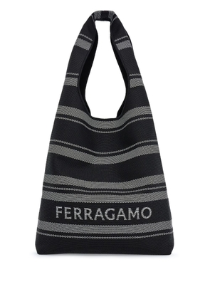 Ferragamo logo-print braided tote bag - Black