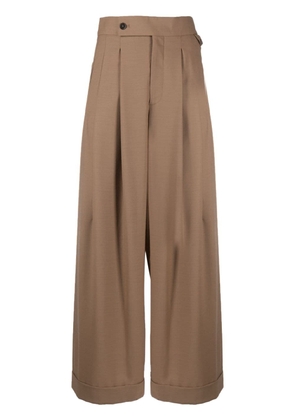 Closed high-waist wide-leg trousers - Brown