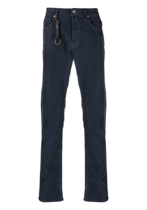 Incotex logo-patch corduroy tapered trousers - Blue