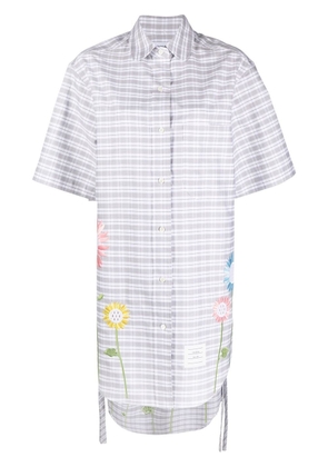 Thom Browne checked floral-embroidered shirtdress - Grey