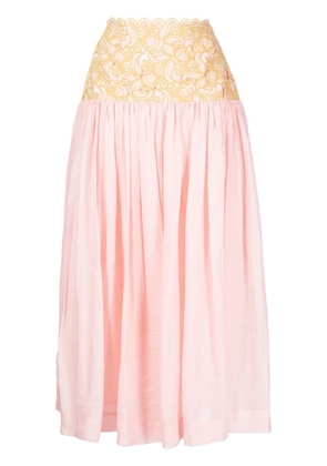ALEMAIS Anthea floral-embroidered maxi skirt - Pink