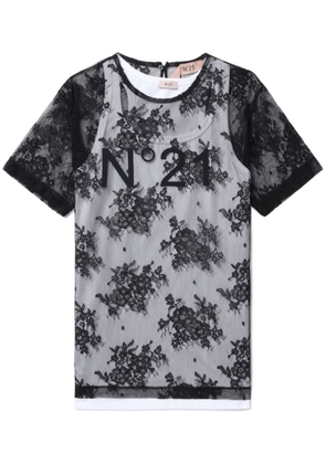 Nº21 floral-lace layered top - Black