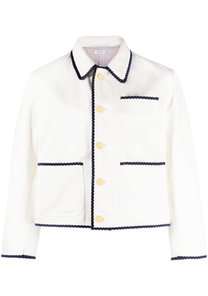 Thom Browne embroidered-anchor buttoned cotton jacket - White