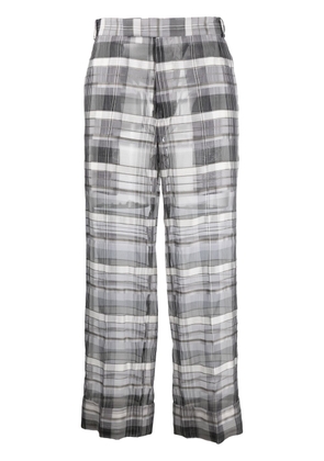 Thom Browne check-print silk organza cropped trousers - Grey