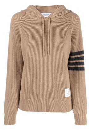 Thom Browne 4-Bar garment dye half cardigan stitch hoodie - Neutrals