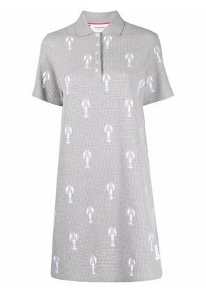 Thom Browne lobster-embroidered short-sleeve polo dress - Grey