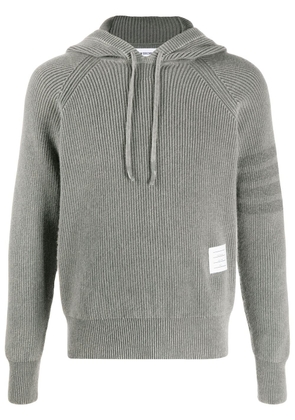 Thom Browne cashmere knit hoodie with sleeve stripe detail - Grey