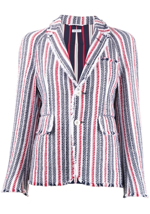 Thom Browne frayed striped blazer - White