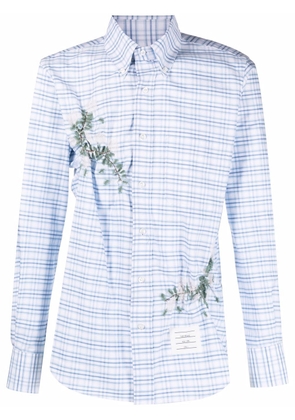 Thom Browne leaf-applique plaid-patterned shirt - Blue