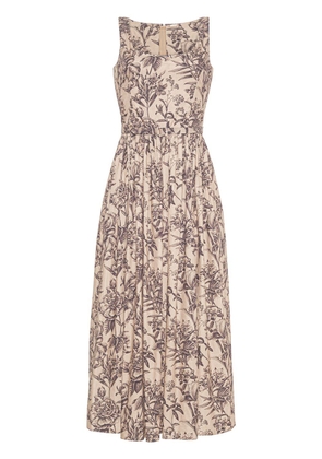 Adam Lippes floral-print belted midi dress - Brown