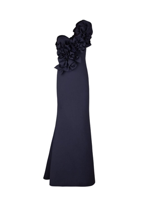 Badgley Mischka Rosette one-shoulder gown - Blue