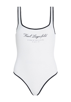 Karl Lagerfeld logo-print square-neck swimsuit - White