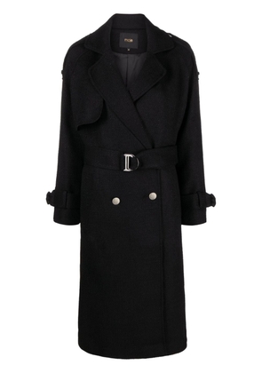 Maje double-breasted tweed trench coat - Black