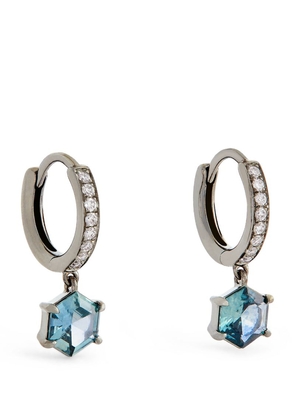 Eva Fehren Blackened White Gold, Diamond And Sapphire Offset Hoop Earrings