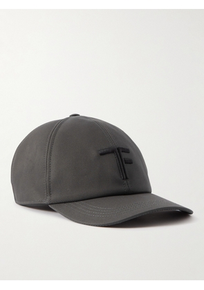 TOM FORD - Leather-Trimmed Logo-Embroidered Cotton-Twill Baseball Cap - Men - Gray - S
