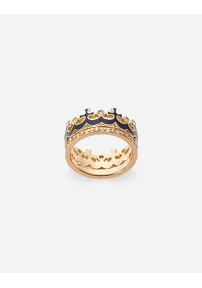 Dolce & Gabbana Crown Yellow Gold Ring With Blue Enamel Crown And Diamonds - Man Rings Gold 62