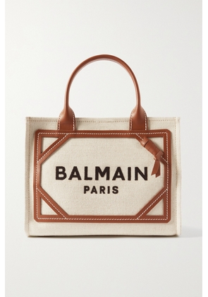 Balmain - B-army Small Leather-trimmed Cotton And Linen-blend Canvas Tote - Neutrals - One size
