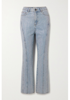 Self-Portrait - Paneled Crystal-embellished High-rise Straight-leg Jeans - Blue - 24,25,26,27,28,30,32