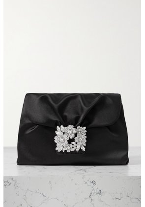 Roger Vivier - Rv Bouquet Strass Drape Embellished Satin Clutch - Black - One size