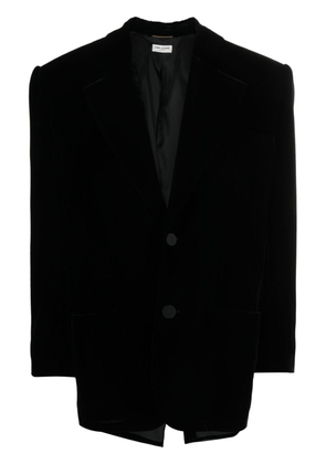 Saint Laurent shoulder-pads single-breasted velvet blazer - Black