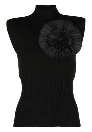 TWINSET brooch-detail ribbed-knit top - Black