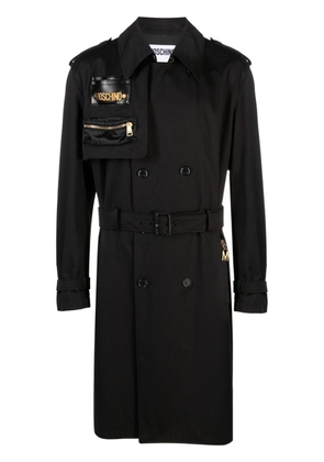 Moschino logo-plaque trench coat - Black