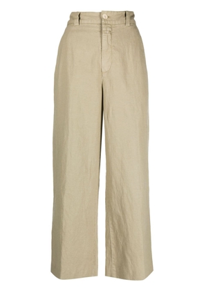 Closed cropped linen-blend trousers - Brown