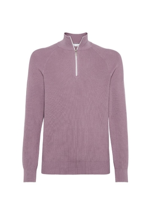 Brunello Cucinelli Cotton English-Rib Half-Zip Sweater