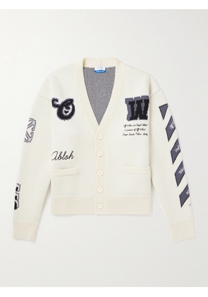 Off-White - Varsity Embroidered Jacquard-Knit Wool-Blend Cardigan - Men - Neutrals - M