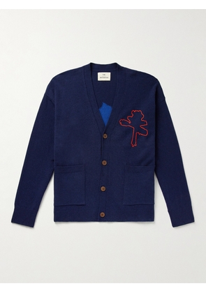 Folk - Embroidered Intarsia Wool-Blend Cardigan - Men - Blue - 1