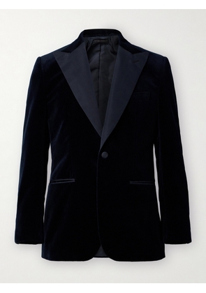 Brioni - Silk Grosgrain-Trimmed Cotton-Velvet Tuxedo Jacket - Men - Blue - IT 46