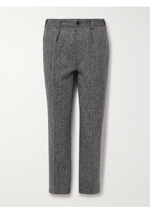 Drake's - Games Slim-Fit Pleated Herringbone Wool-Tweed Trousers - Men - Gray - UK/US 30