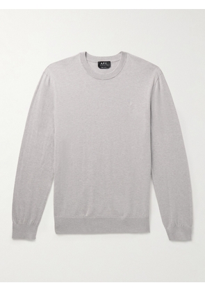 A.P.C. - Julio Logo-Embroidered Cotton and Cashmere-Blend Sweater - Men - Gray - XS