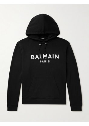 Balmain - Logo-Print Cotton-Jersey Hoodie - Men - Black - XS