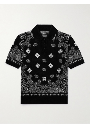 AMIRI - Logo-Embroidered Paisley-Jacquard Fleece Polo Shirt - Men - Black - XS