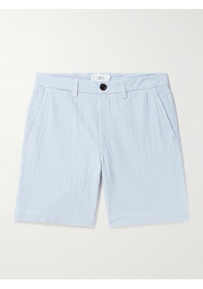 Mr P. - Slim-Fit Straight-Leg Stretch-Cotton Seersucker Shorts - Men - Blue - 28