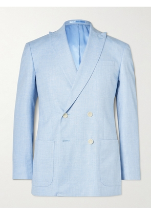 Mr P. - Double-Breasted Virgin Wool, Linen and Silk-Blend Suit Jacket - Men - Blue - 36