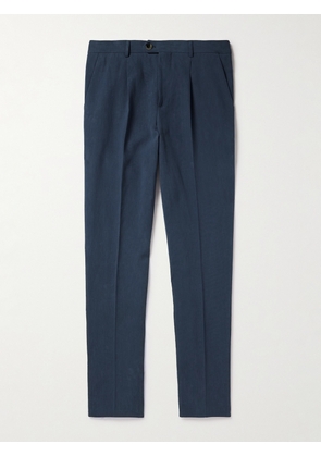 Brunello Cucinelli - Slim-Fit Pleated Linen Trousers - Men - Blue - IT 46
