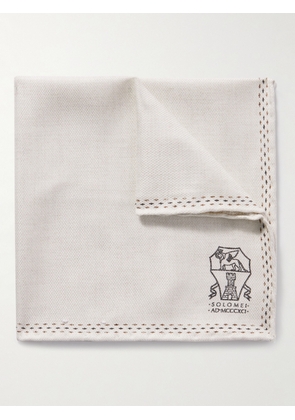 Brunello Cucinelli - Logo-Print Silk Pocket Square - Men - Neutrals