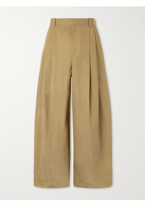 Bottega Veneta - Wide-Leg Pleated Cotton-Garbadine Trousers - Men - Neutrals - IT 50