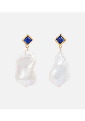 Sophie Buhai Mer Large 18kt gold earrings with lapis and baroque pearls
