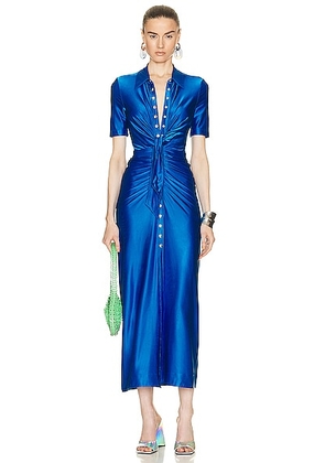RABANNE Tie Button Down Dress in Bright Blue - Blue. Size 40 (also in ).